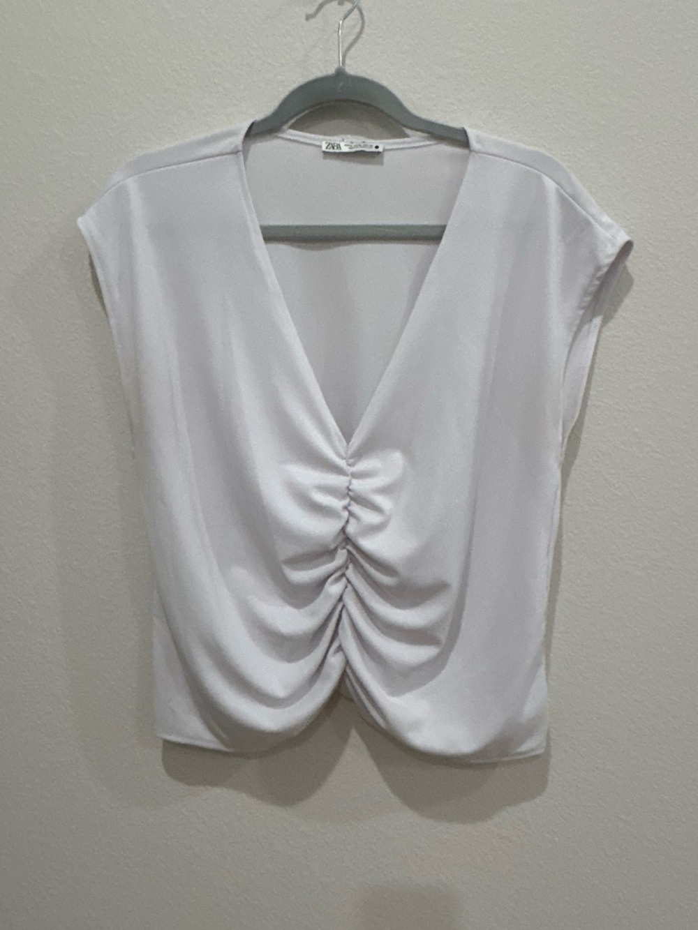 Zara white Ruched V-Neck Blouse